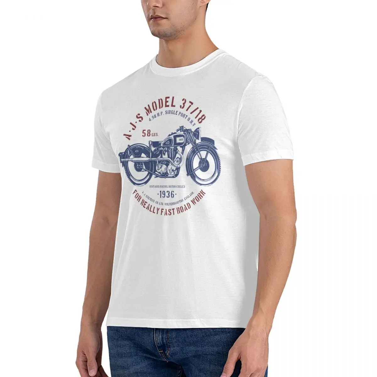 AJS 1936 Model 37 18 Motor-Cycle T-Shirt Men AJS Vintage Cotton Tee Shirt O Neck Short Sleeve Birthday Present Clothes