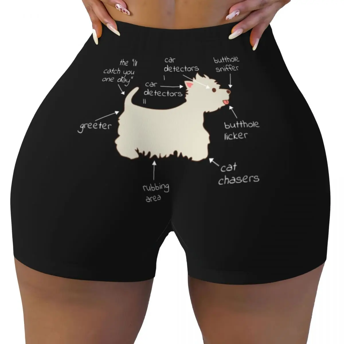 Custom Women Westie Dog Anatomy Workout Yoga Shorts West Highland White Terrier Gym Athletic Running Volleyball Shorts