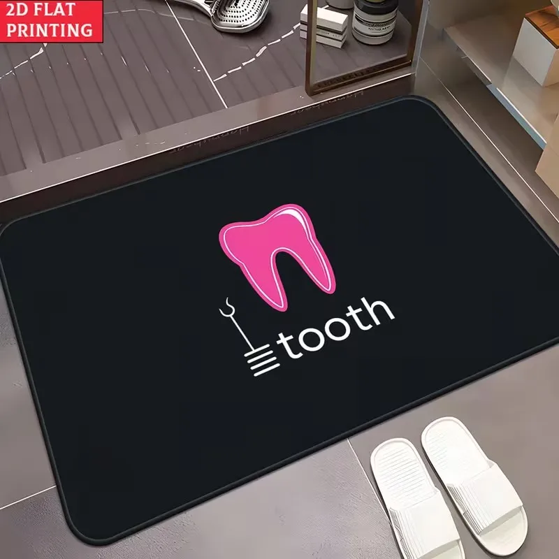Welcome Cute Tooth Doormat Adorable Teeth and Flowers Print Non-Slip Floor Mat for Kids Bathroom