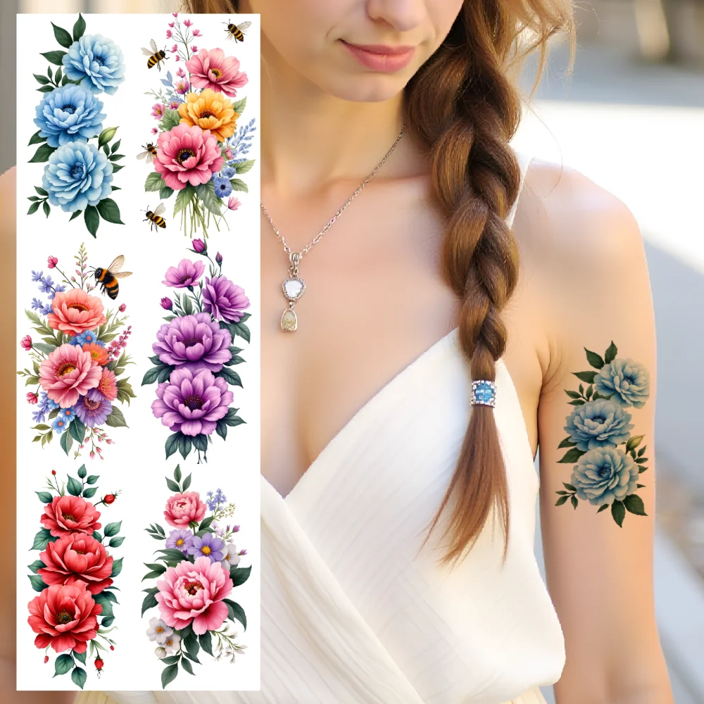 

9pcs Temporary Tattoo Floral Patterns Temporary Tattoo Stickers Butterfly Designs Waterproof Long-lasting Body Stickers For