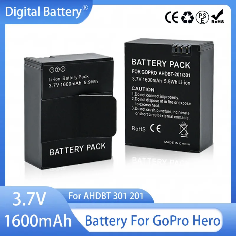 Original 1600mAh Battery AHDBT 301 201 Rechargeable Batteries AHDBT-301 for GoPro Hero 3 Go Pro hero 3 3+ Action Camera Battery