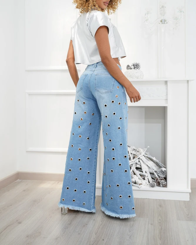 y2k Straight Pockets Hip Hop Trousers High Waist Jeans Women Fashion Silver Shiny Print Loose Wide Leg Denim Pants Streetwear