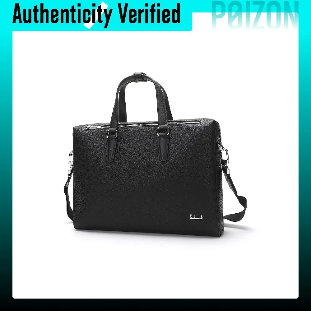 ELLE HOMME Cow Leather Crossbody Briefcase Regular Men's Black EA588200810