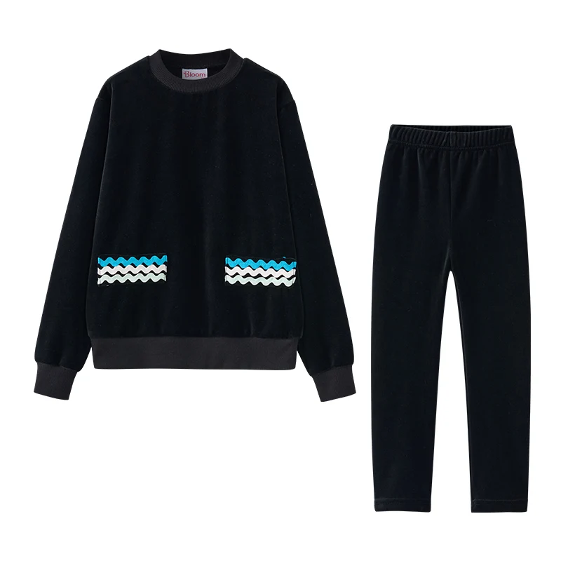 Autumn Collection Boys Matching Family Shabbos Roabs Children Clothes Girl Jumper Dress and 2pcs Set Top and Pants Black Velour