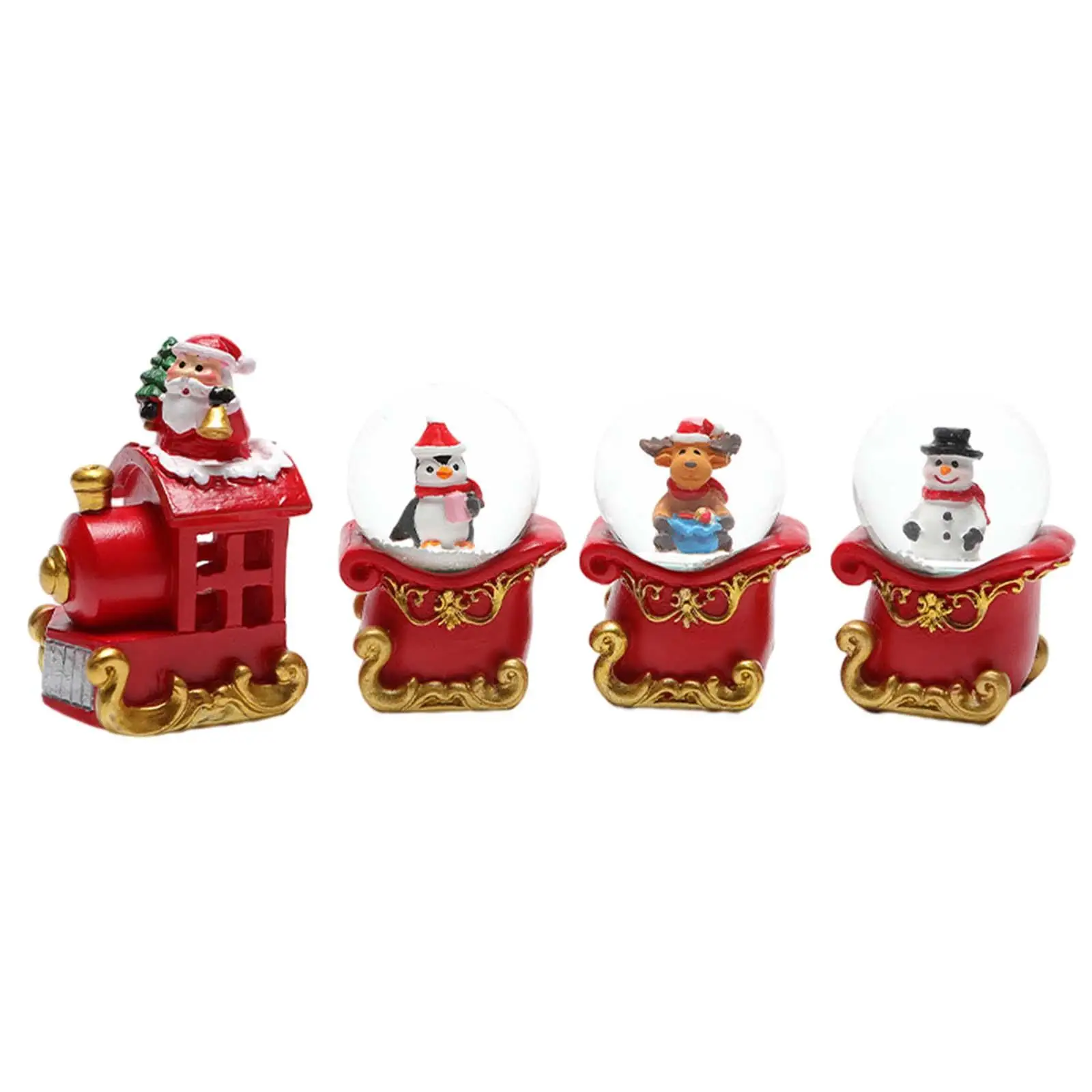 Christmas Train Snow Globes Figurines Penguin Snowman Santa Claus Home Decor Decoration for Bookshelf Desktop Office Party Xmas