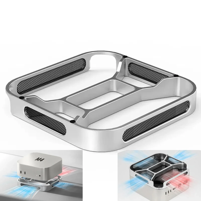 Suporte de dissipação de calor de mesa para macmini m4/m4 pro computador subir base à prova de poeira suporte de refrigeração de alumínio doca de resfriamento de jogos