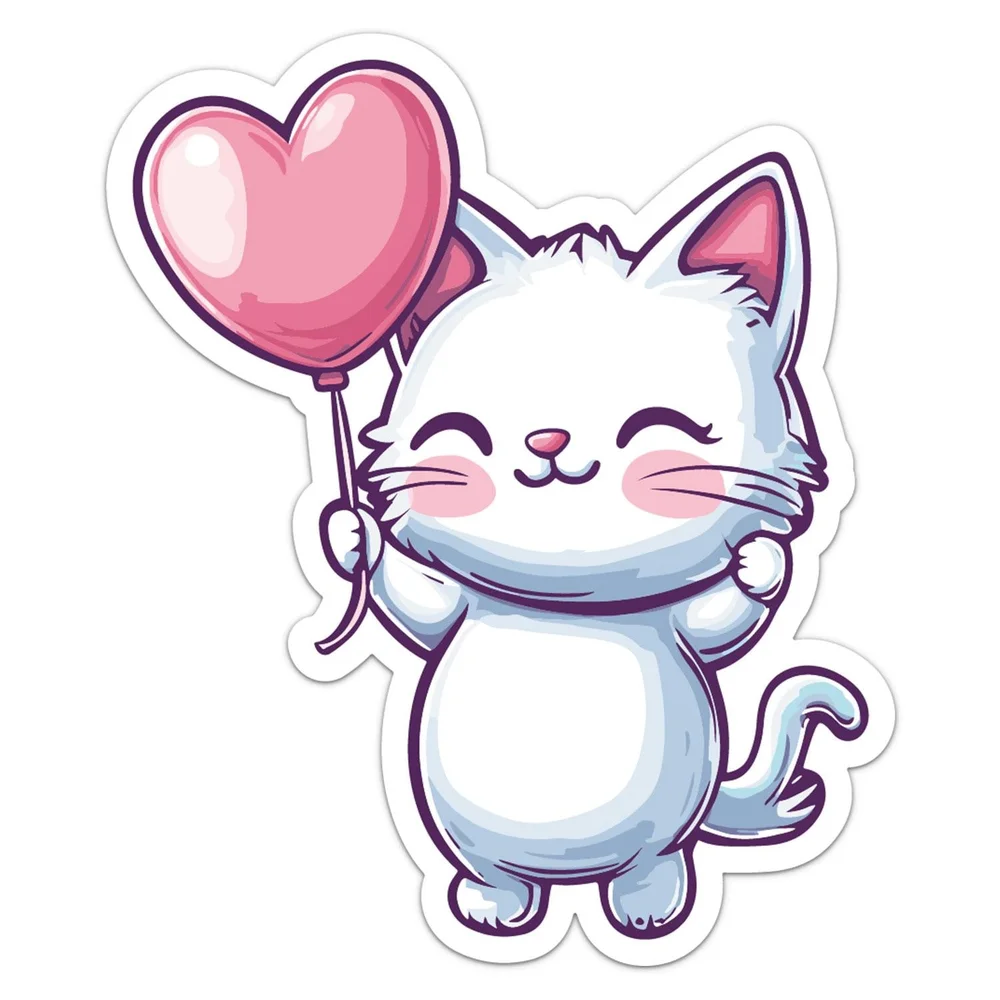 Kawaii Cat Balloon Funny Vinyl Car Sticker Self Adhesive Decal for Car Bumper and Toolbox Novelty Auto Decor