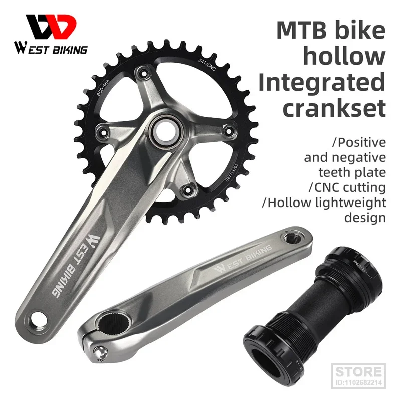 

WEST BIKING Mountain Bike Crankset With Bottom Bracket 96BCD 34T Narrow Wide Chainring CNC Aluminum Alloy MTB 10/11/12 Speed Set