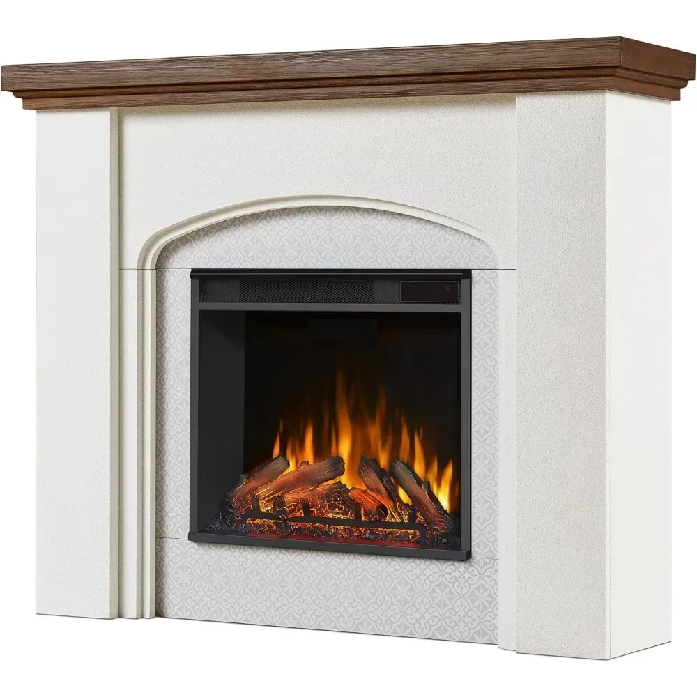 

49 In Electric Fireplace with Mantel, Replaceable Fireplace Insert Heater, Realistic Log and Flame Effect, Remote Control, Timer