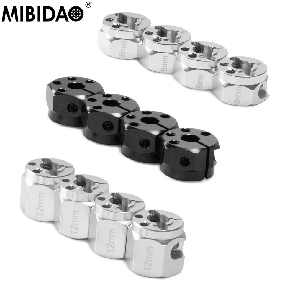 MIBIDAO 4 sztuki 8mm/12mm grubości łącznik koła sześciokątnego piasty 12mm Adapter do 1/10 osiowych SCX10 90046 D90 TRX4 zdalnie sterowany samochód