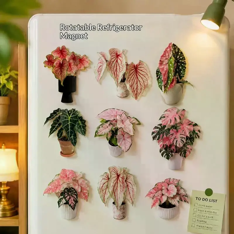 Rotatable Mini Artificial Plant Fridge Magnets Realistic Leaf Design For Home Kitchen Office Decor