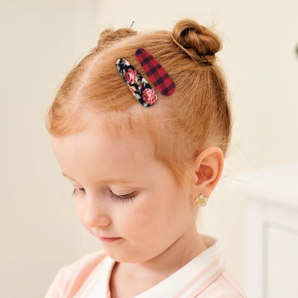 20 قطعة لون عشوائي الطفل BB مشبك شعر القطن زهرة ليوبارد طباعة بوبي دبوس الشعر الدانتيل الحلو عادي مخطط الفتيات أغطية الرأس هدية