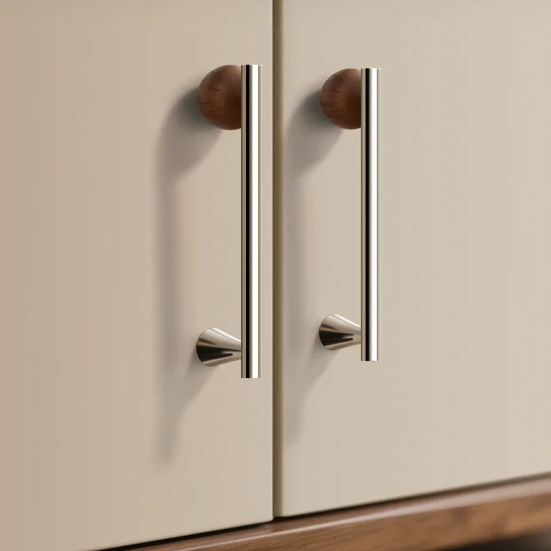 Simple And Luxurious Solid Wood Handle Brass High-end Cabinet Door Wardrobe Shoe Cabinet Furniture Silver Small Handles