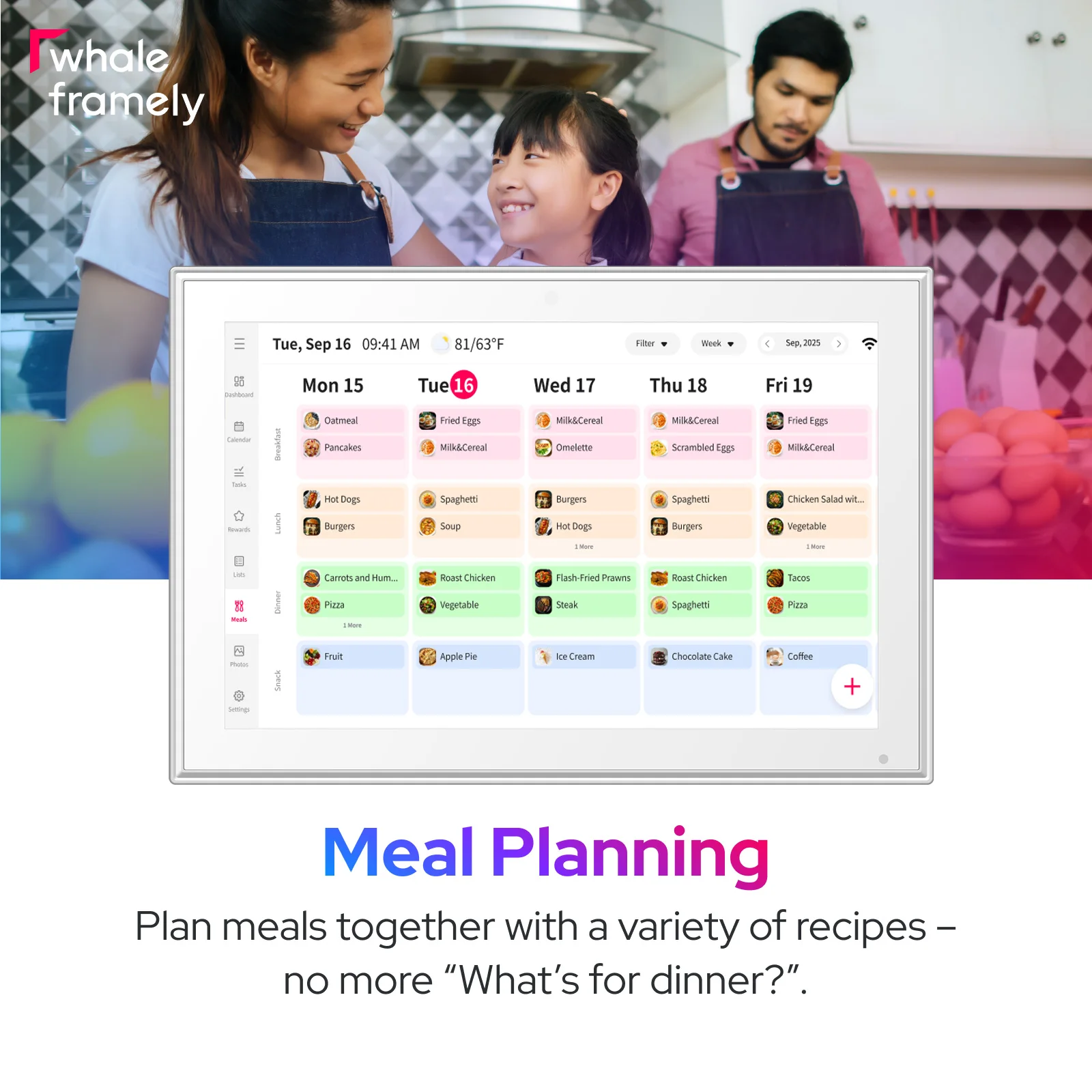 

Whale Framely App 10.1" Digital Calendar Chore Chart For Family Schedules With Meal Planner&Picture Frame&Lists Digital Calendar