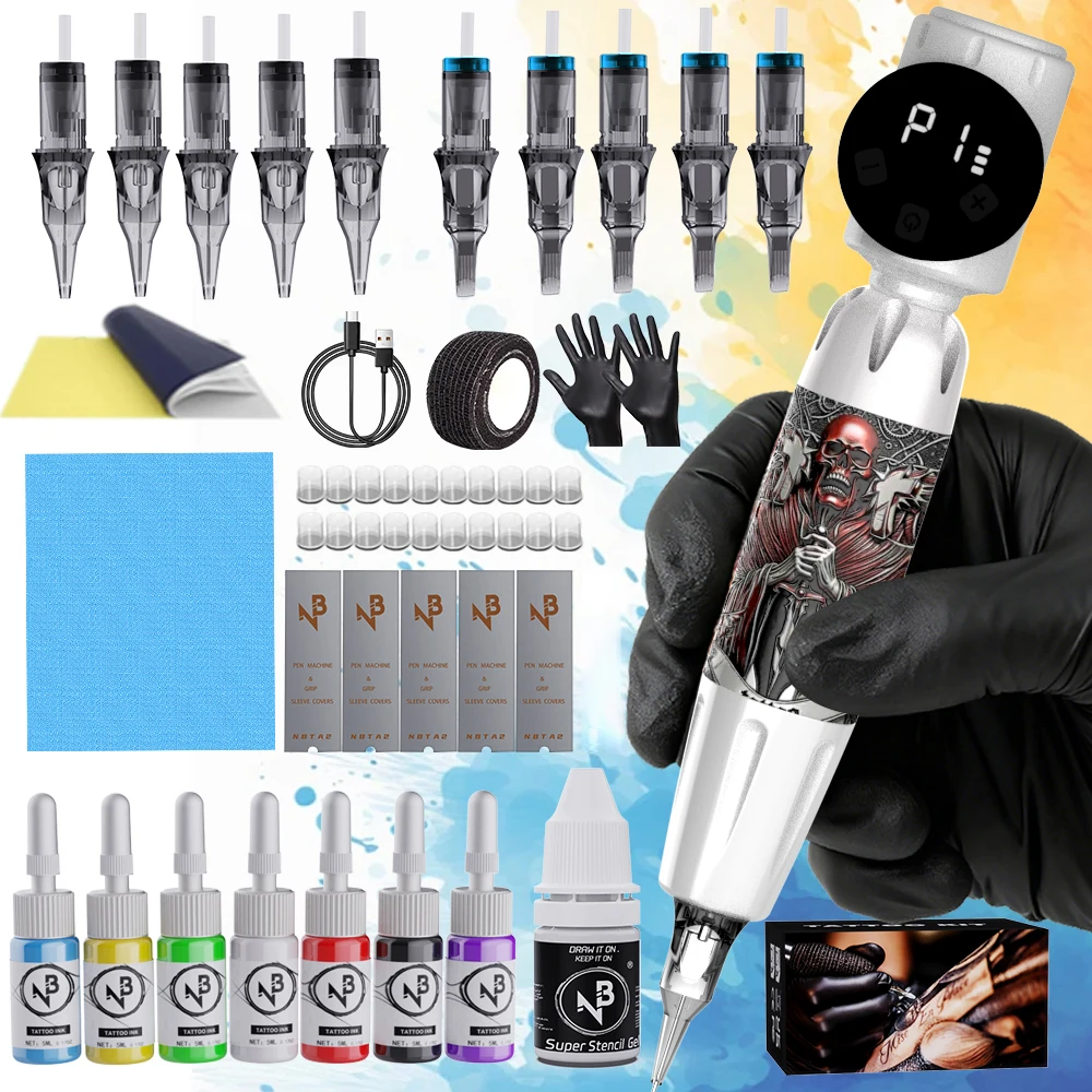 

Набор беспроводных ручек для татуировки Goldplume, включая источник питания емкостью 1100 мАч, чернила и иглы для татуировки и другие аксессуары