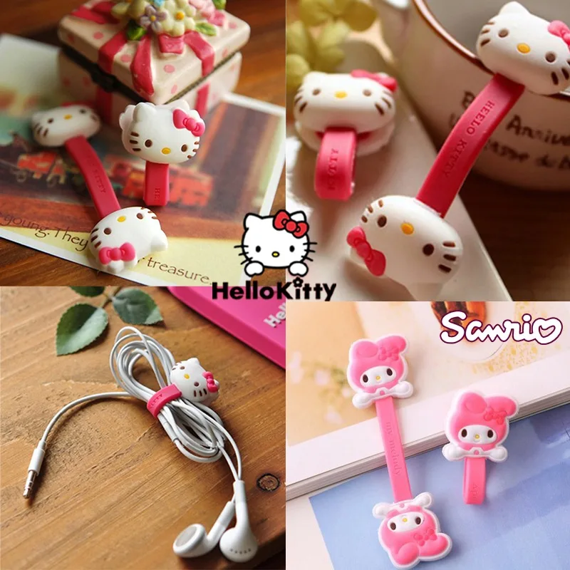 Hello Kitty Cable Organizer Ties Clip Kawaii My Melody Phone Cable Winder Earphone Cord Organizer Buckle Wire Wrapped Cord Gifts