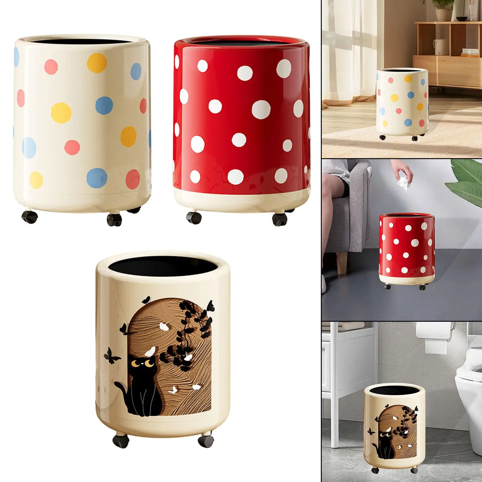 

Polka Dot Trash Can Waste Bin Recycling Bin Round Garbage Can for Dorm Household