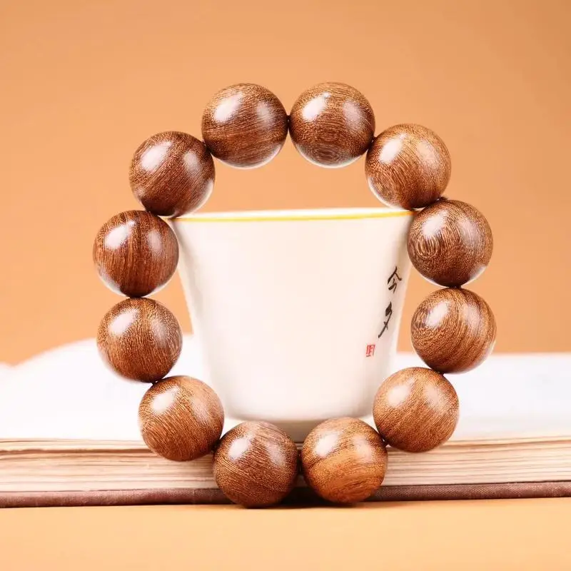 Creative golden sandalwood bracelet, beads, high oil content, dense texture, with natural scars, Buddhist prayer