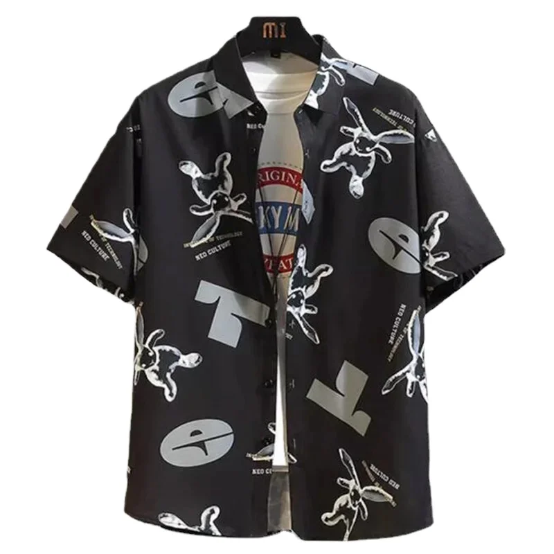 

Oversized Shirts Shart for Men New Style Summer Casual Ice Silk Camisas Hawaiana Shirt Couple Clothes Loose Cardigan Streetwear