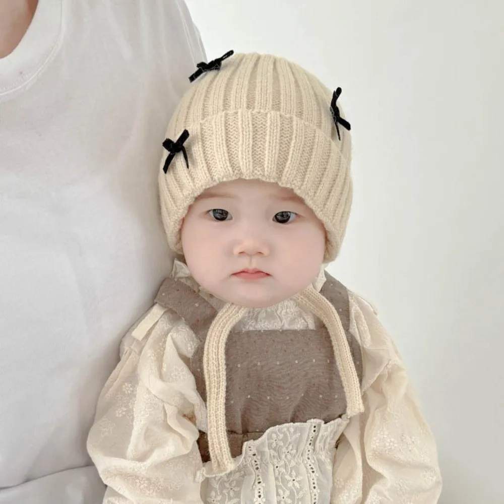 

New Knitted Pullover Cap Warm Windproof Beanie Hat Bow Coldproof Knitted Cap 0-2Y