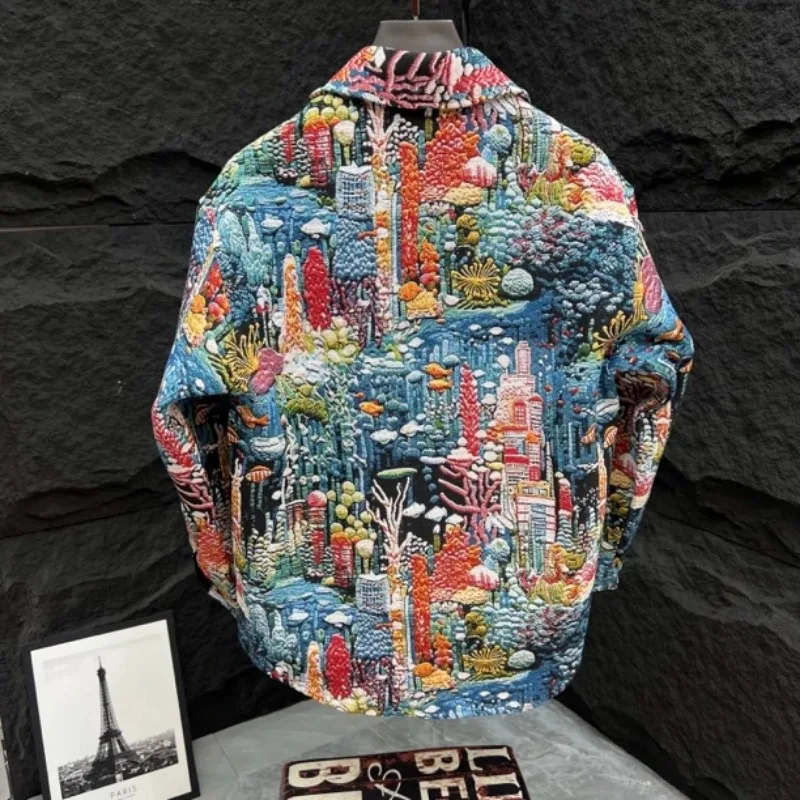 Spring Style Trendy Colored Jacquard Painted Shirt Printed for Men and Women Fashionable and Versatile Loose Jacket