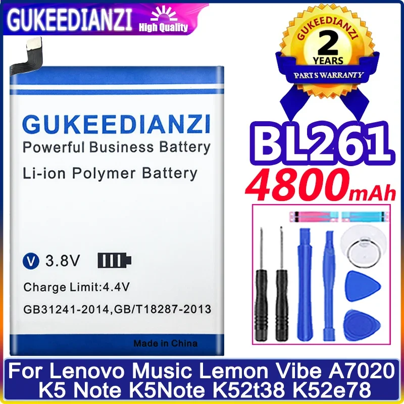 

Аккумулятор 4800 мАч BL261 BL287 для Lenovo Music Lemon Vibe A7020 K5 Note K5Note K52t38 K52e78 батареи L38012/K9 Note 6,0 дюйма