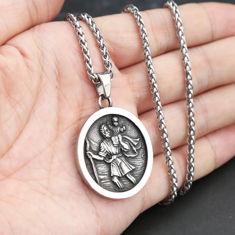 Men Stainless Steel Catholic Patron Saint Pendant Michael St. Michael The Archangel Pendant Necklace Jewelry Gifts Dropshipping