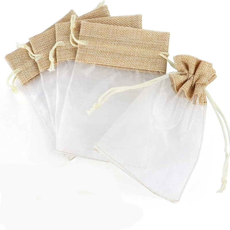 20Pcs Patchwork Linen Fabric for Candy and Toy Storage Packaging Festival Party Decoration Drawstring Drawstring Pocket