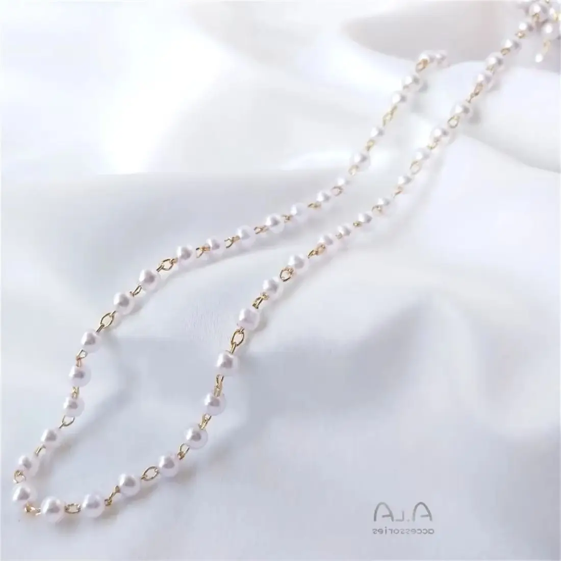 

14K Gold-Color Chain Imitation Pearl Chain Handmade DIY Bracelet Clavicle Necklace Jewelry Material Loose Chain Accessories