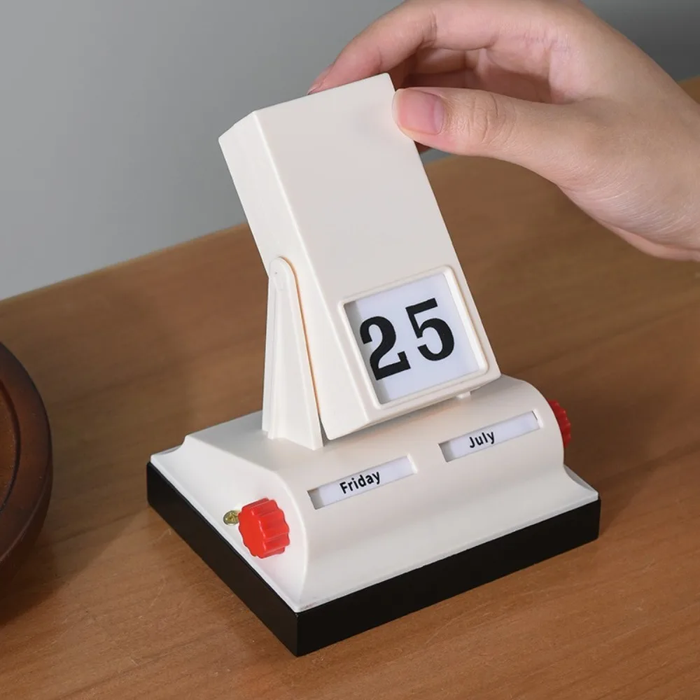 

Tabletop Ornament Light Luxury Flip Calendar Nordic Retro Rotating Calendar Beige Plastic Tabletop Ornament Office