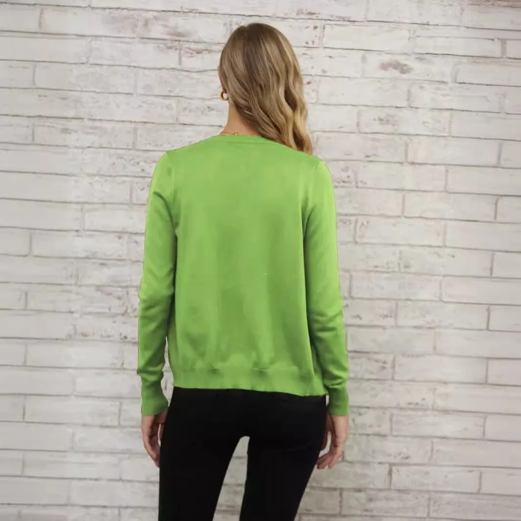 Round Neck Long Sleeve Jacket Slim Fit Fresh and Sweet with Short Length Casual Regular Length Button Front Autumn Women Sweater