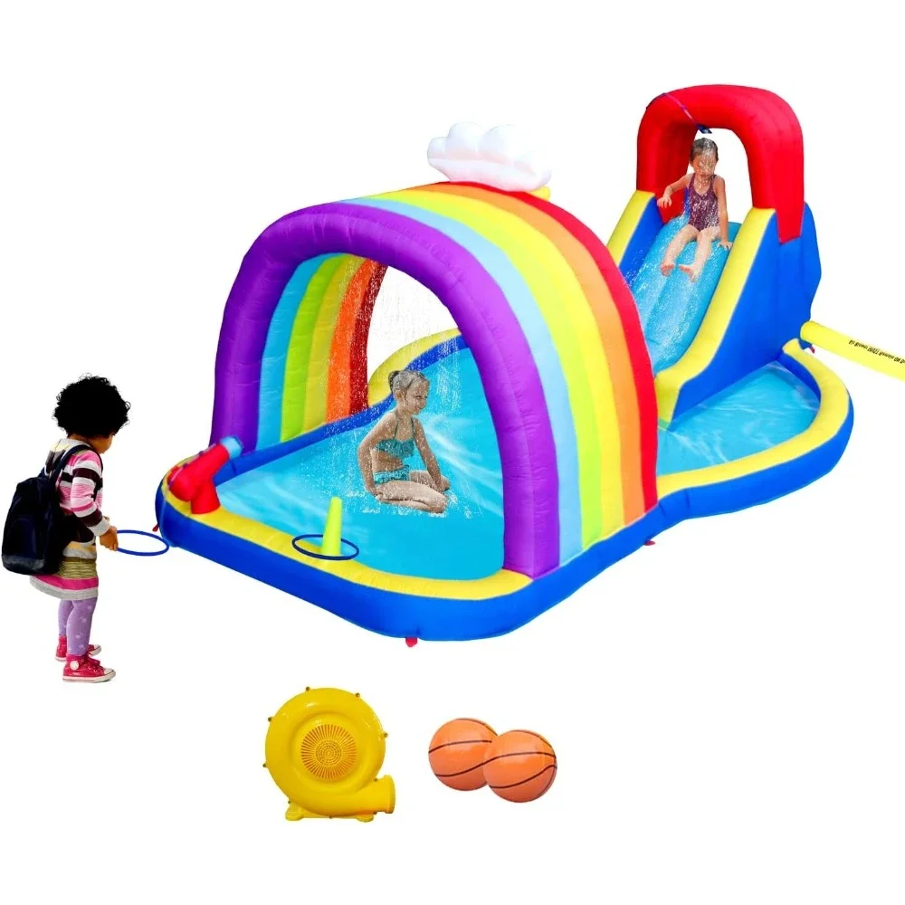 

Rock Climbing Pools Swimming Outdoor Inflatable Water Park With Blower and Rainbow Sprinkler Pool Inflatables Slide Amusement