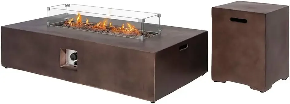 

Пожарные ямы на пропане для улицы 56 x 28 дюймов, прямоугольные, 50 000 БТЕ, бронзовый бетонный стол для патио, газовая костра для улицы