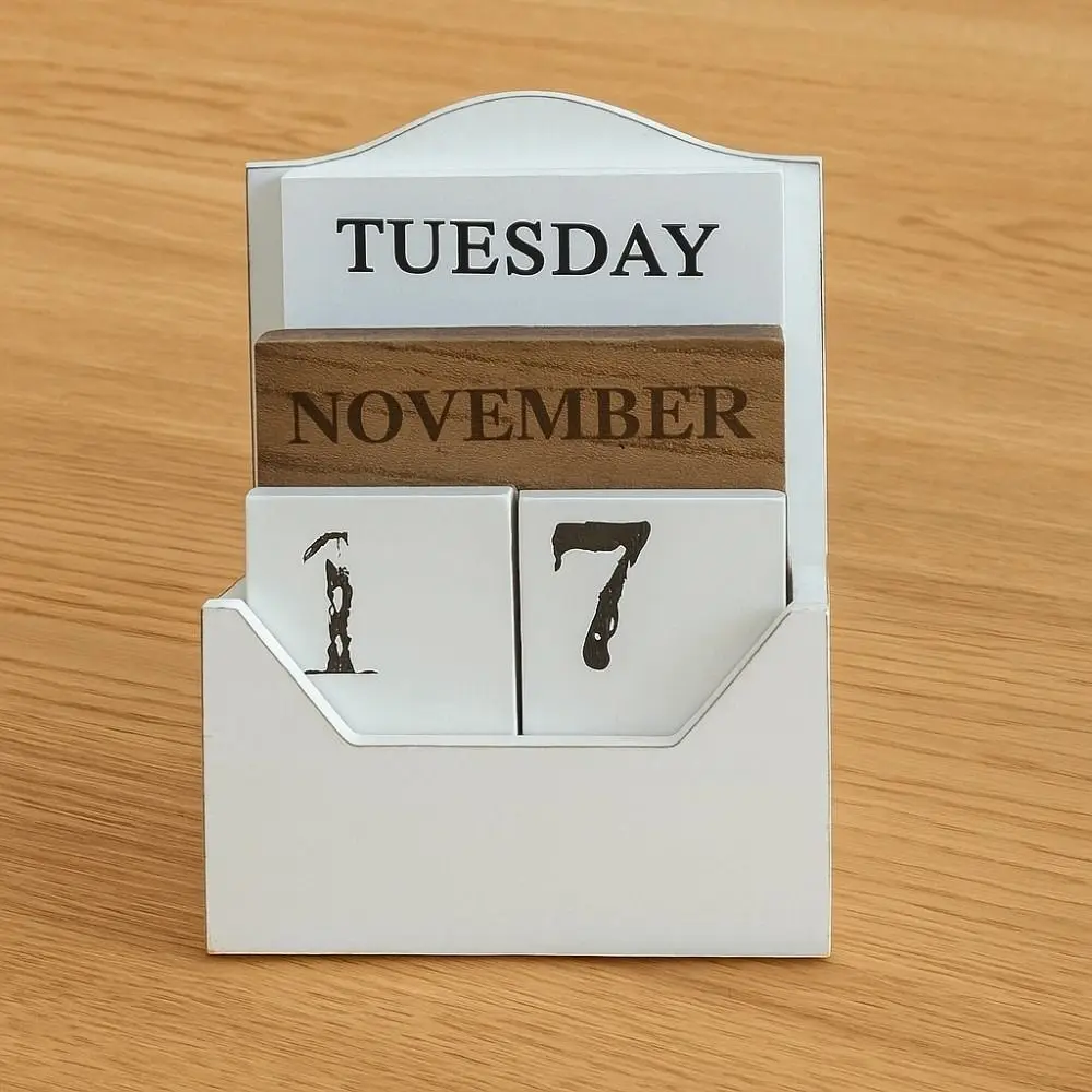 

Creative Aesthetic Wooden Perpetual Calendar Reusable Manual Desk Calendar Ornament Black White Date Display Ornament Office