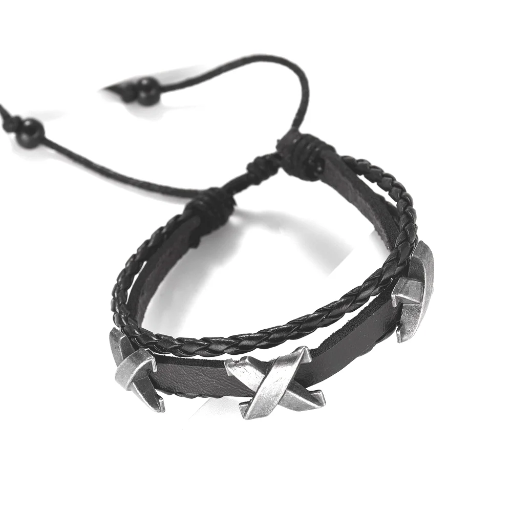 Vintage Multi-Layer Leather Woven Strap X Bracelet Charm Men's Bracelet New Fashion Jewelry Hip-Hop Punk Accessories Wholesale