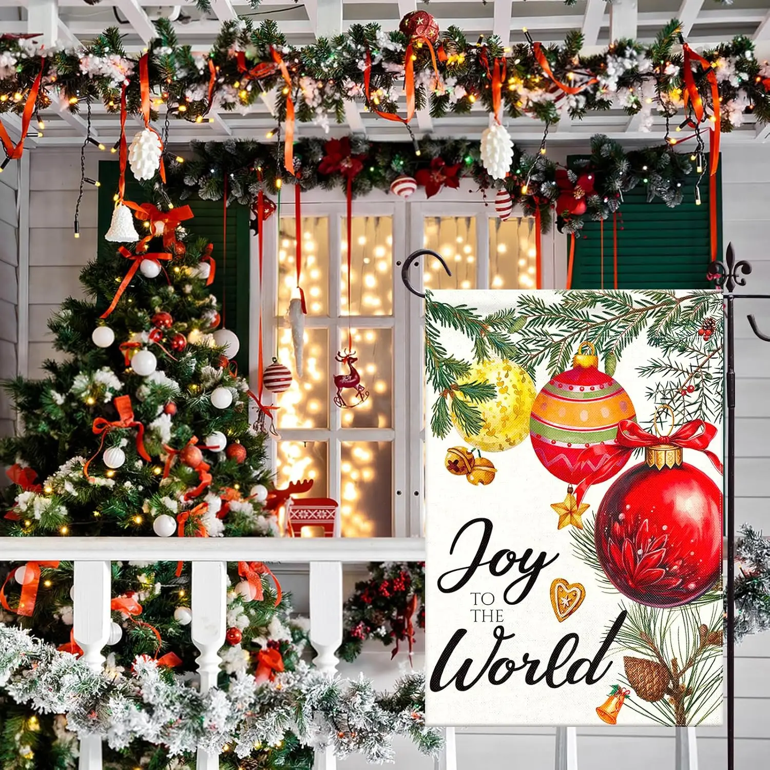 Joy To The World Christmas Garden Flag 12x18 Inch Double Sided Christmas Ball Garden Flag for Outside Winter Festive Holiday Yar