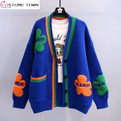 Cappotto maglione fiore piccolo colore a contrasto donna primavera e autunno 2023 nuovo Cardigan lavorato a maglia moda stile sciolto e pigro