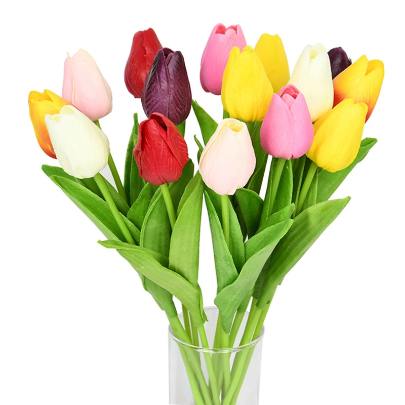 

10PCS Tulip Artificial Flower Real Touch Artificial Bouquet PE Fake Flower for Wedding Decoration Flowers Home Garden Decor