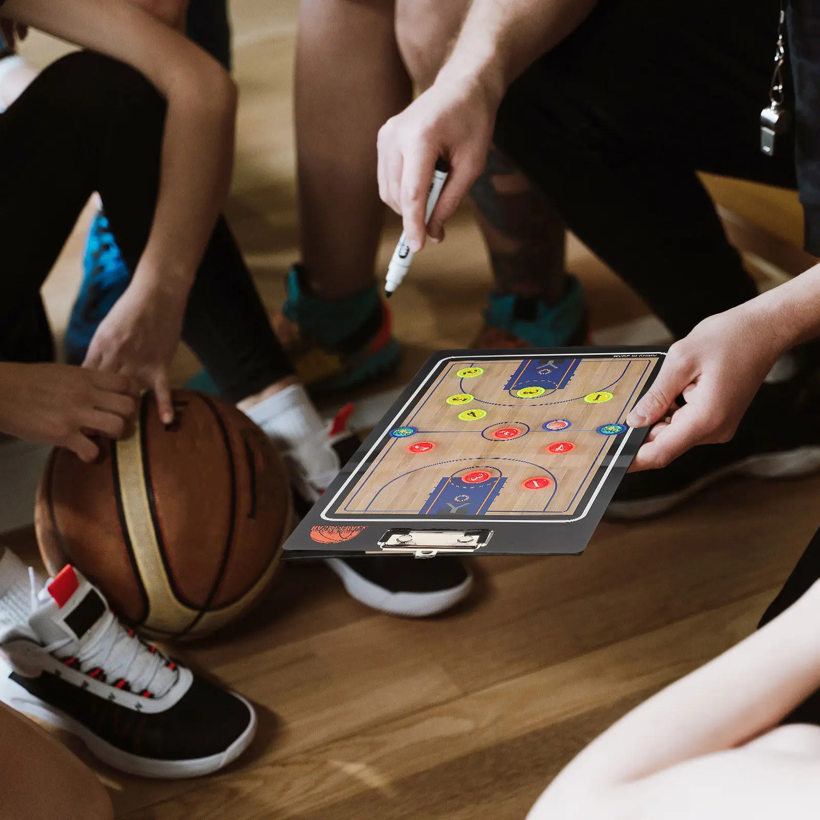 Basketball Coaching Board Bright Colorful Reusable Double-Sided Clipboard Timeout Strategy Dry Erase Basketball Whiteboard