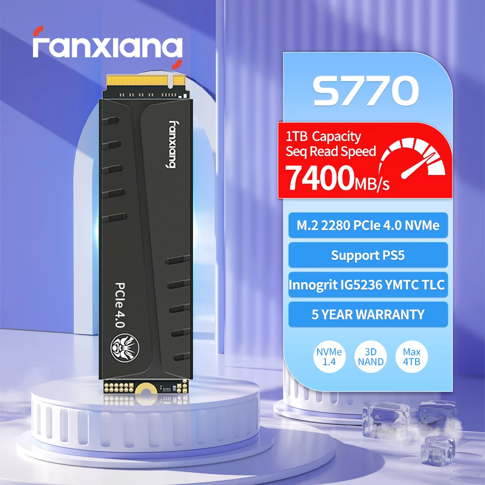 Fanxiang S770 SSD PCIe 4.0 M.2 Nvme 500GB, 1TB, 2TB, 4TB 하드 드라이브, 플레이스테이션 5 데스크탑용 내장 솔리드 스테이트 드라이브, 7400 MB/s