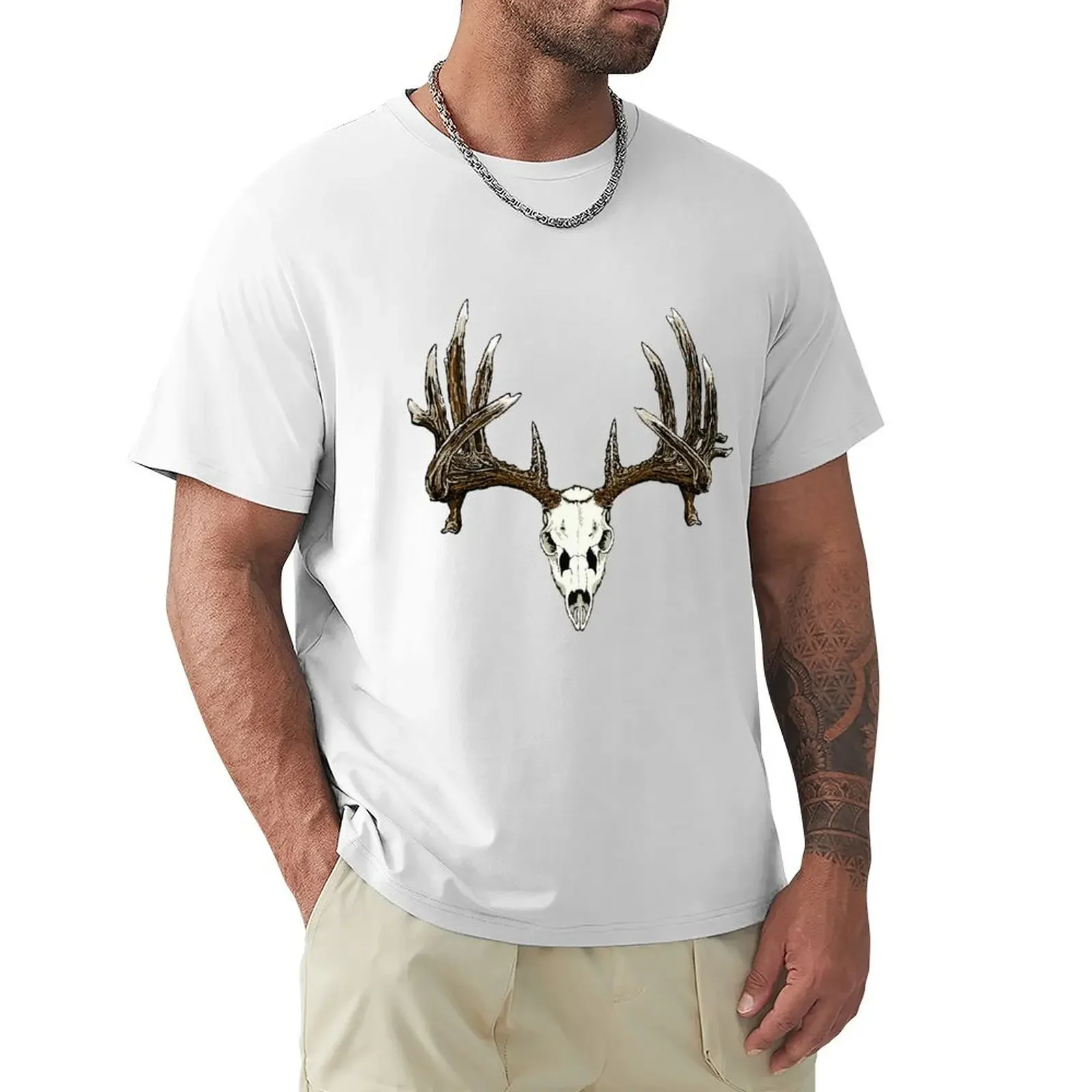 Whitetail deer skull T-Shirt baggy shirts summer tops oversized graphic tee Men's t-shirts