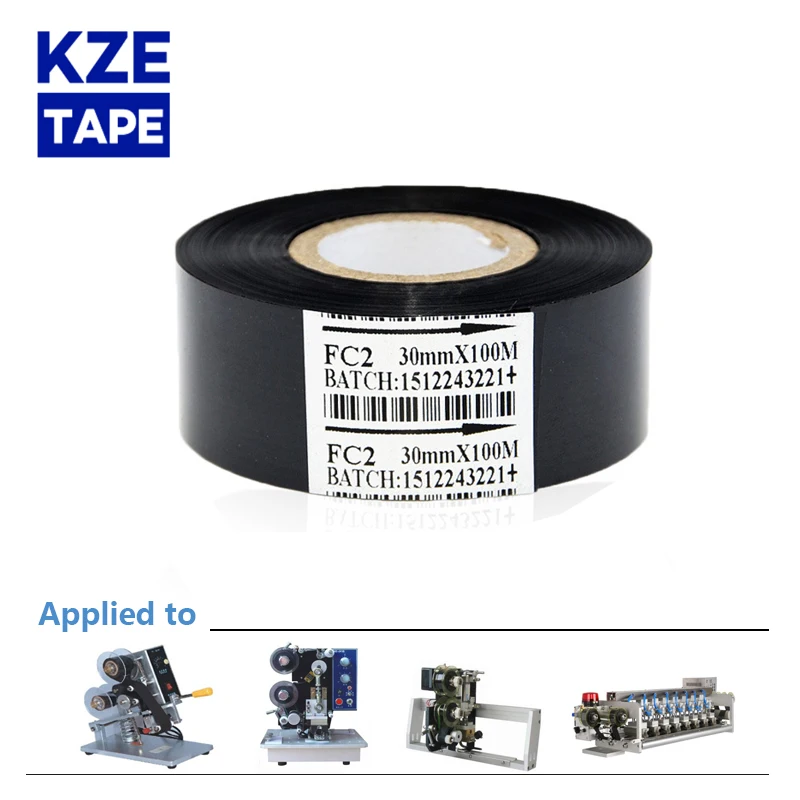 

2Rolls FC2Thermal Ribbon Of Ribbon Printing Machine 30*100m Date Code Printer Accessory Black 30mm Width For DY-8 HP-241B