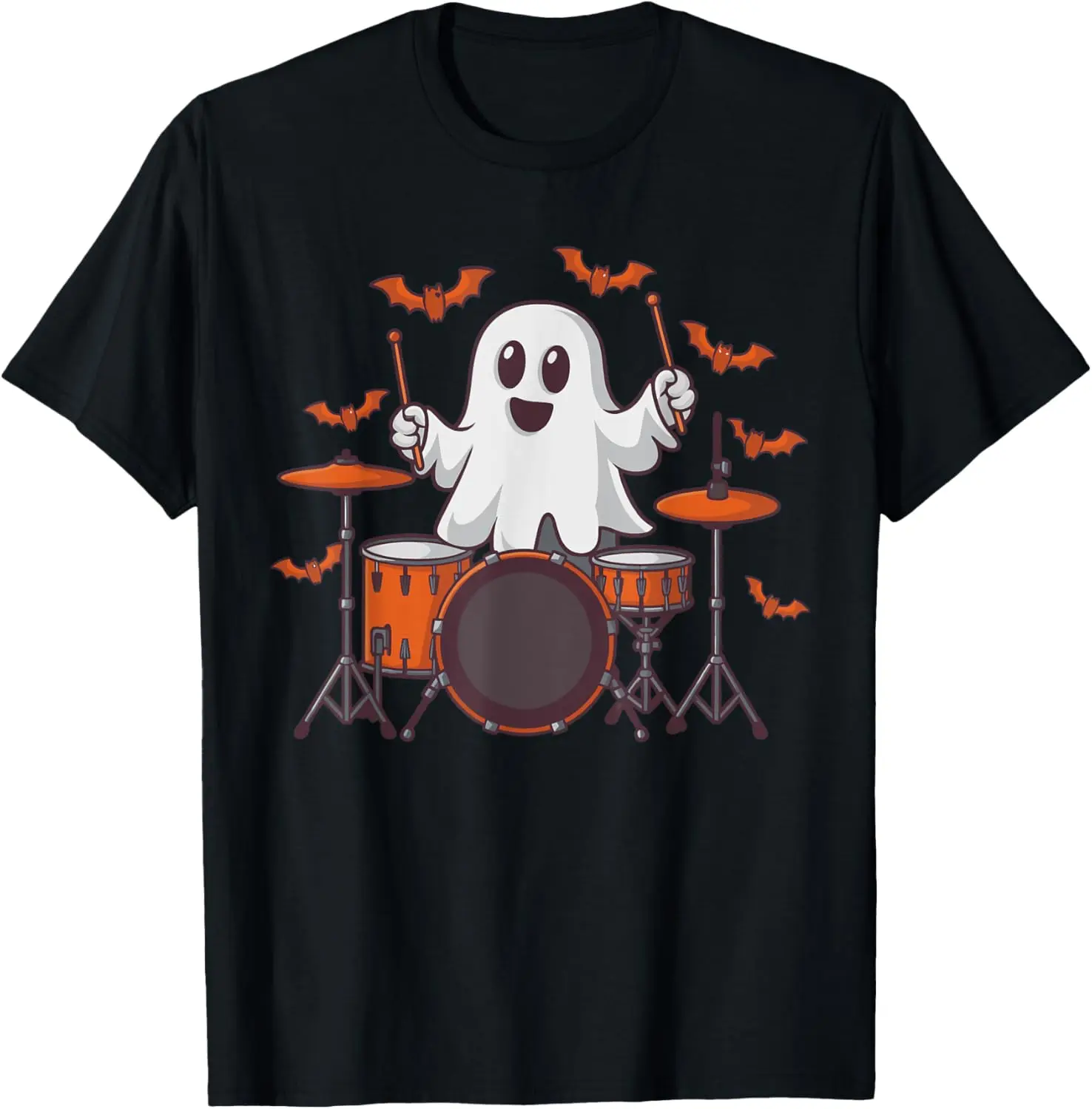 Boo Ghost Drummer Playing Drums Halloween Musical Instrument T-Shirt