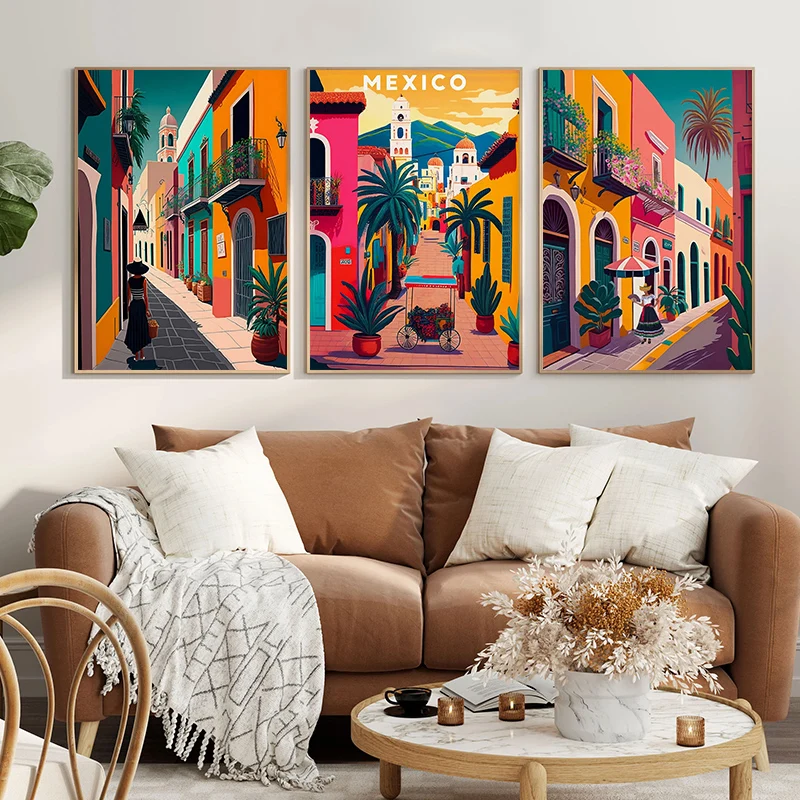 Cactus Mexico Humanities Travel Landscape City Street Girl Wall Art Canvas Painting Nordic Poster Picture Home Living Room Decor