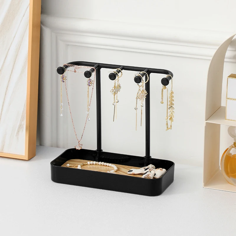 Fashion Jewelry Organizer Display For Earrings Necklaces Jewelry Storage Rack With Wooden Base Bracelet Hanging Holder