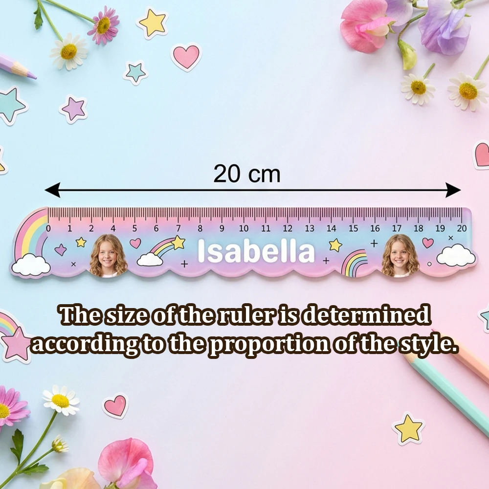 Personalized Custom Wavy Acrylic Straight Ruler,Custom Kid Portrait & Name Print,Birthday Gift,Primary Students,Art Sketching