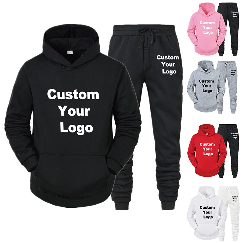 

Men's Custom Logo Solid Tracksuits Hoodies+Pants Sets Pullovers Jackets Sweatpants Hooded Streetwear Outfits