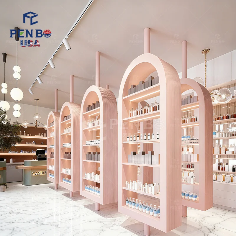 custom.Customizable Pink Cosmetic Cabinet Cosmetic Display Showcase High-End Fixture Design A Professional Beauty Supply Sho