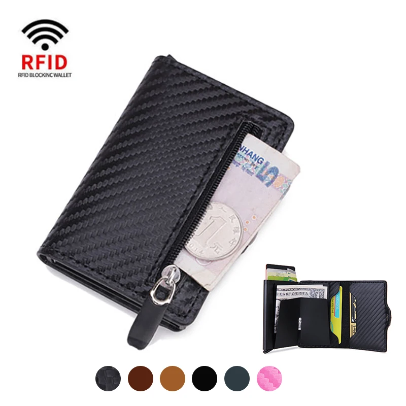 Carbon Fiber Rfid Card Holder Wallets Men Zipper Coin Money Bag Male Thin Mini Slim Magic Wallet Small Money Bag Wolet for man