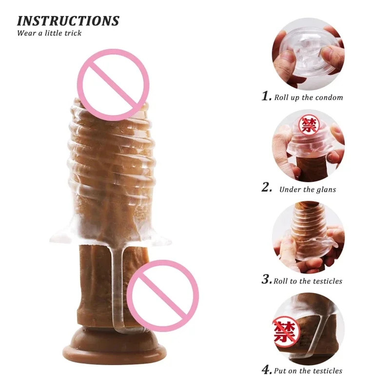 Realistic Condoms Reusable Penis Sleeve Extender Dildo Enhancer Enlargement Condom Penis Ring Anal Sex Toys for Men Sex Shop